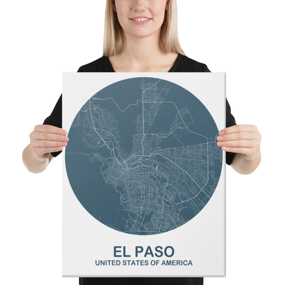 El Paso Circular Blue Canvas Map