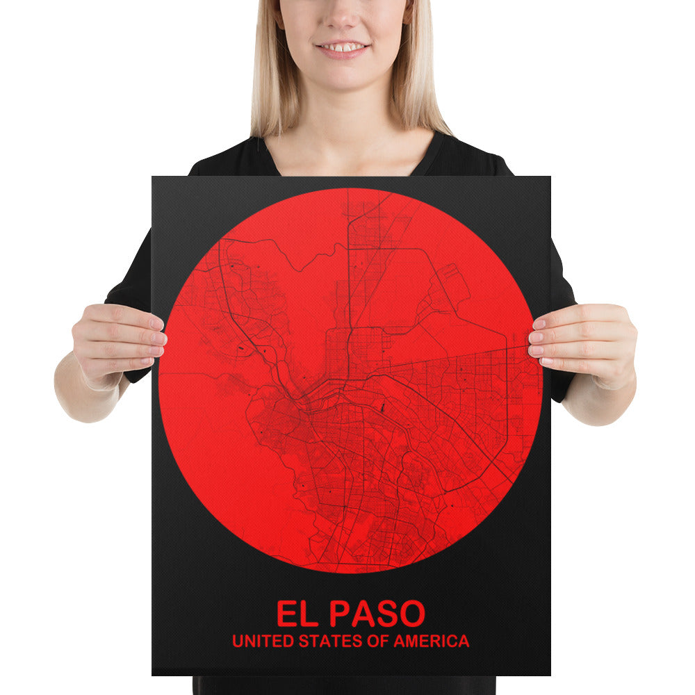 El Paso Circular Red Canvas Map