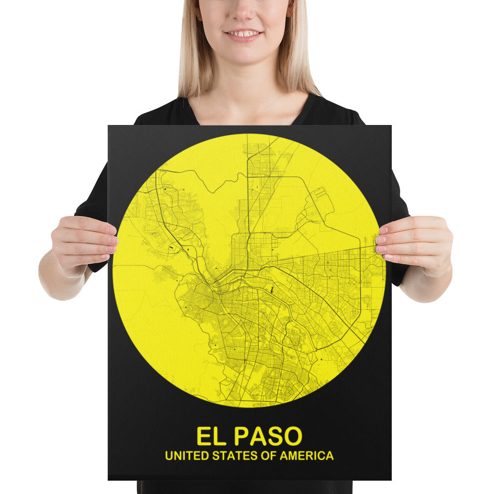 El Paso Circular Yellow Canvas Map