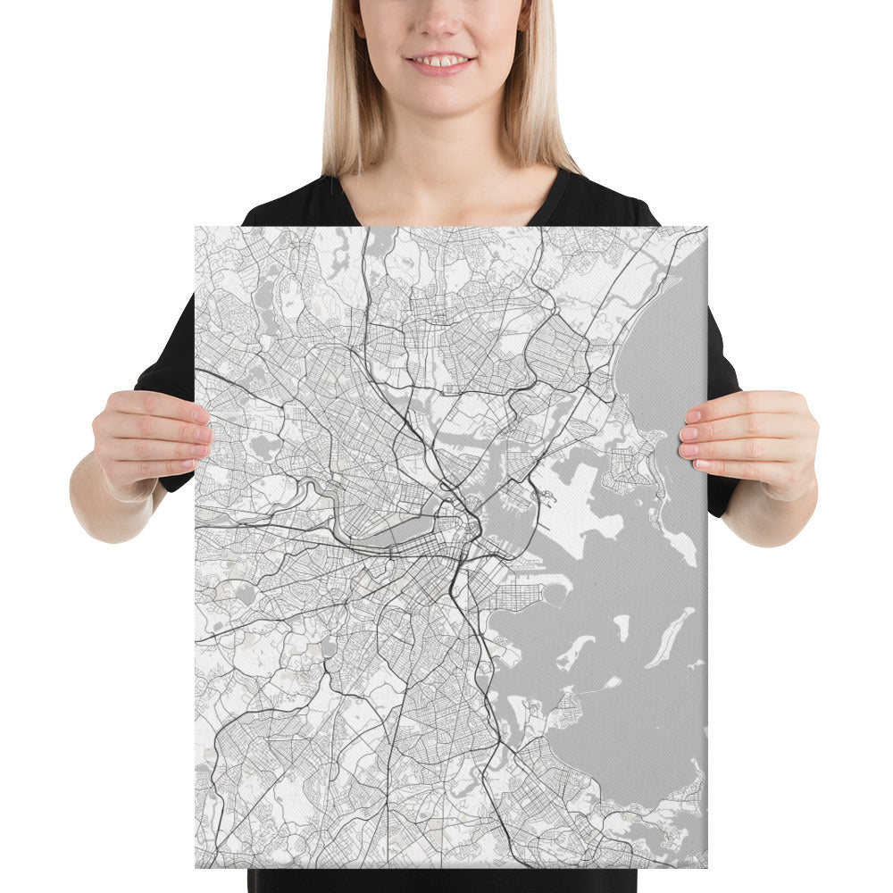 Boston White Canvas Map