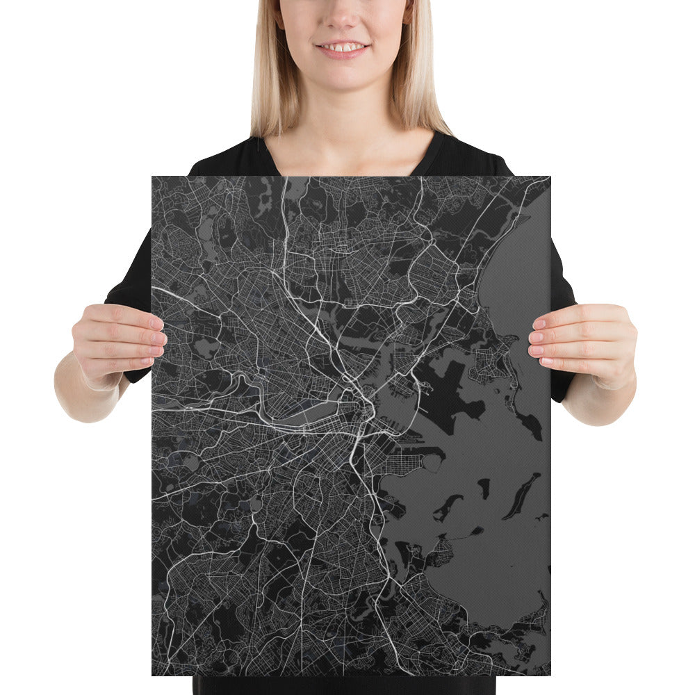 Boston Black Canvas Map