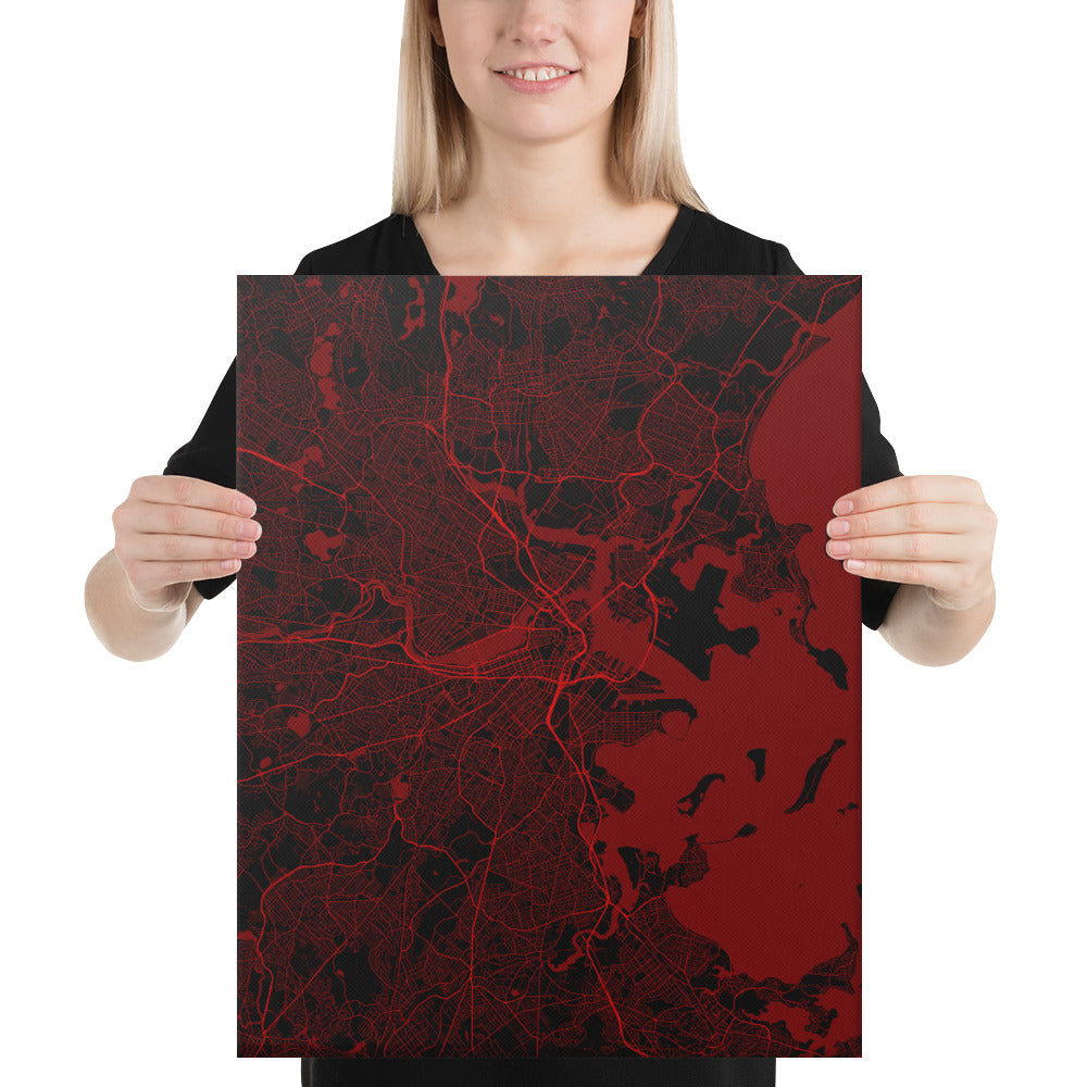 Boston Black and Red Canvas Map