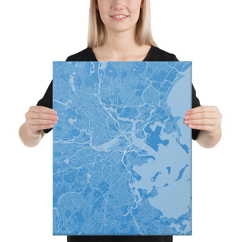 Boston Blue and White Canvas Map