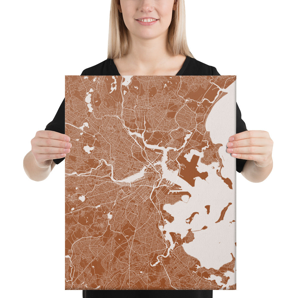 Boston Brown and White Canvas Map