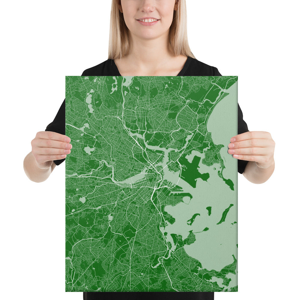 Boston Green and White Canvas Map