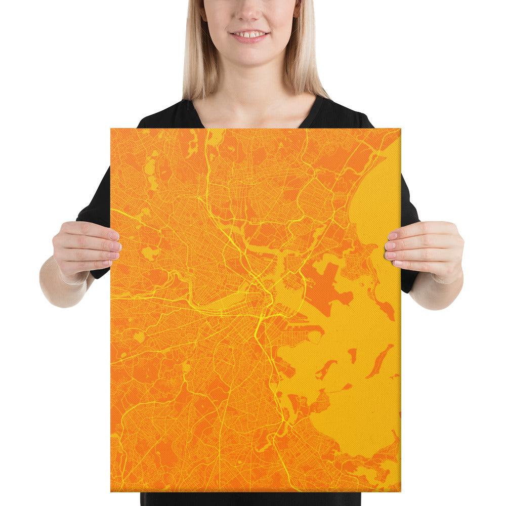 Boston Orange and Yellow Canvas Map