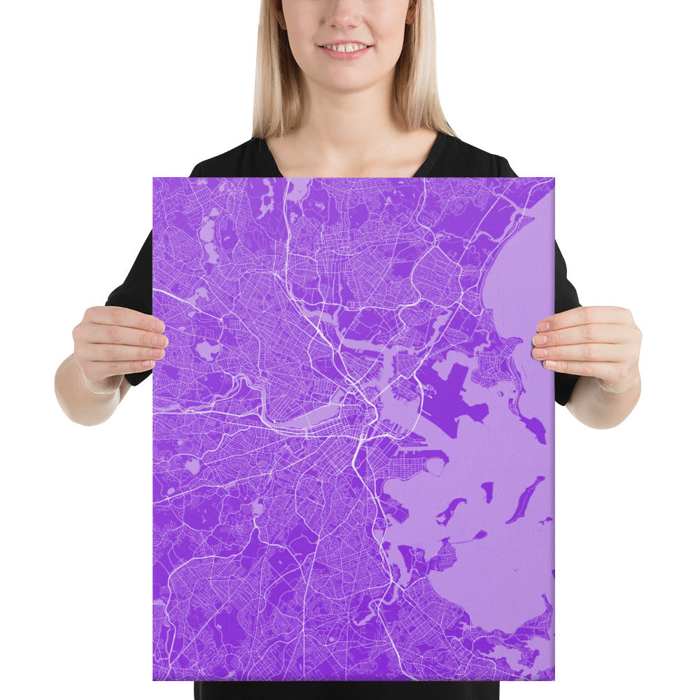 Boston Purple and White Canvas Map