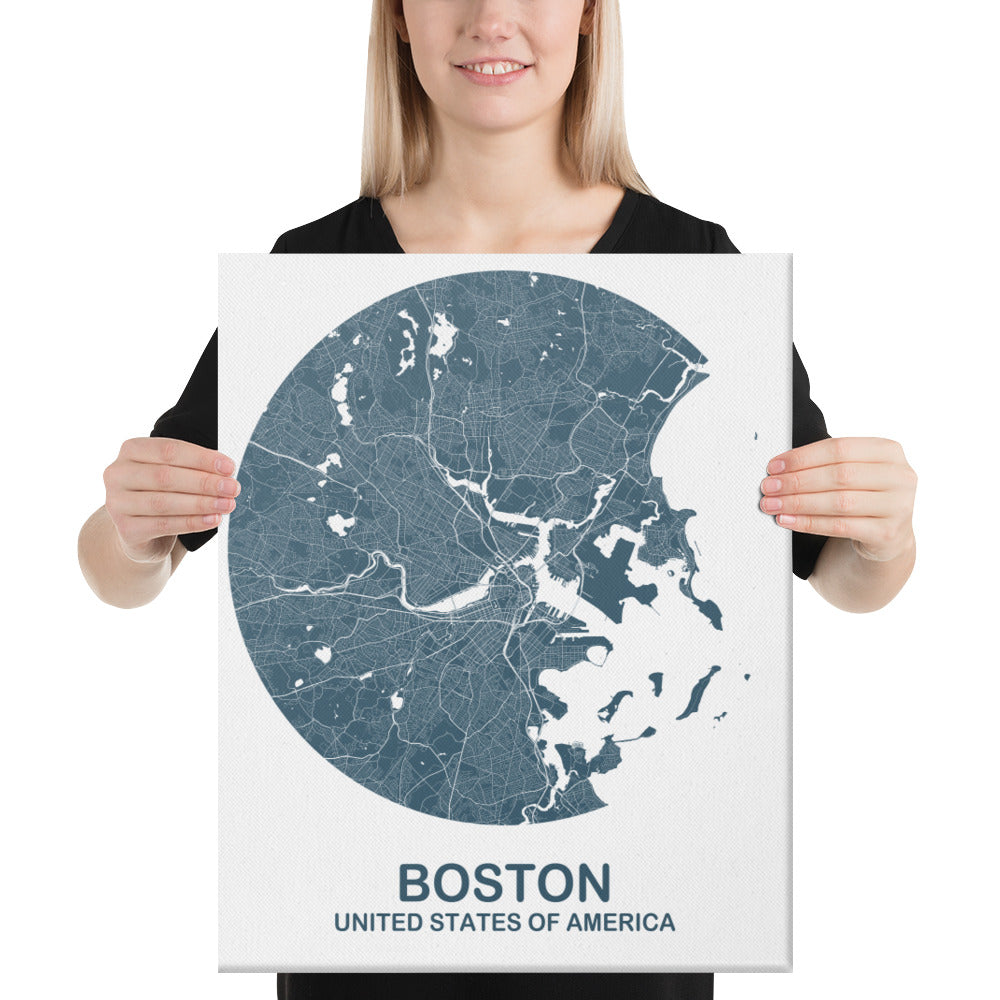 Boston Circular Blue Canvas Map