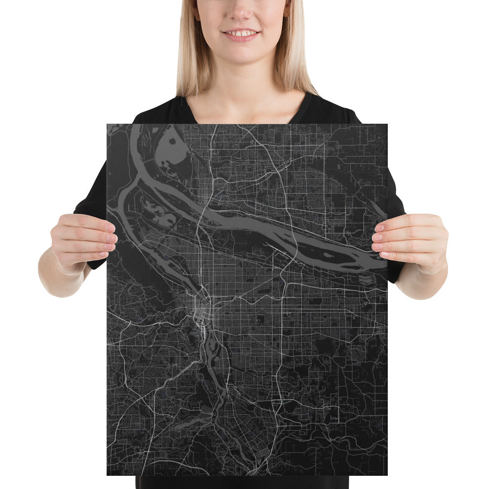 Portland Black Canvas Map