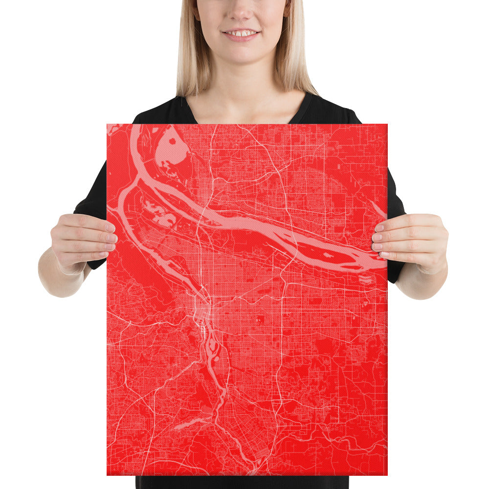 Portland Red and White Canvas Map