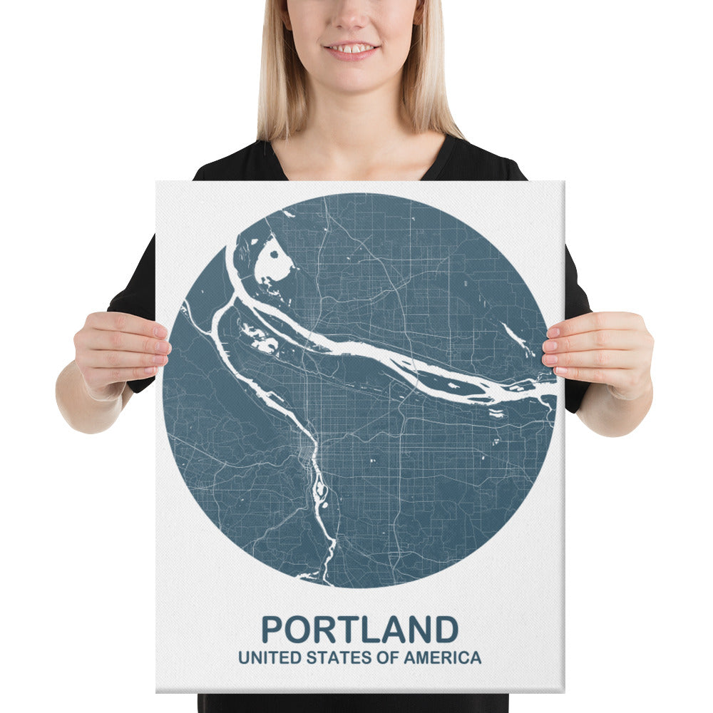 Portland Circular Blue Canvas Map