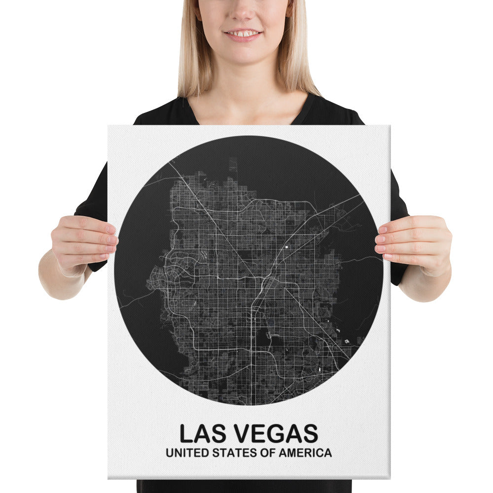 Las Vegas Circular Black Canvas Map