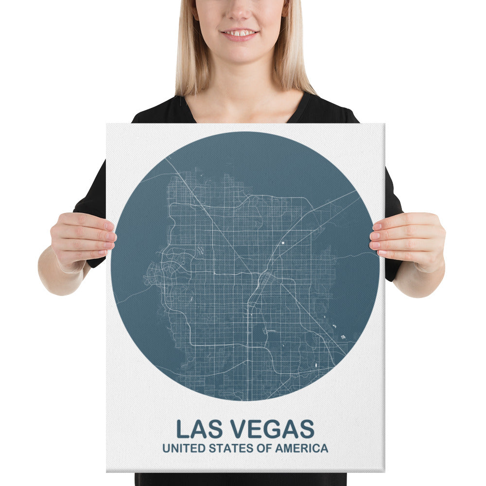 Las Vegas Circular Blue Canvas Map