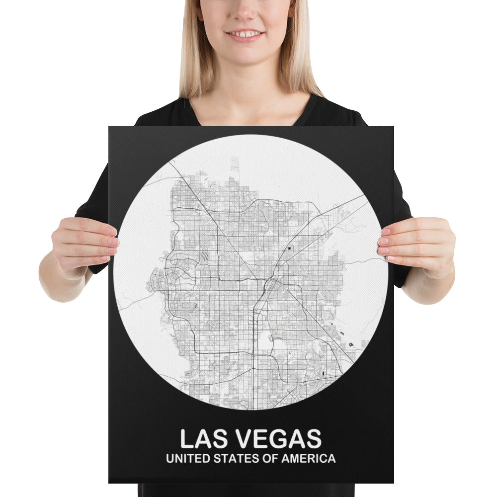 Las Vegas Circular White Canvas Map