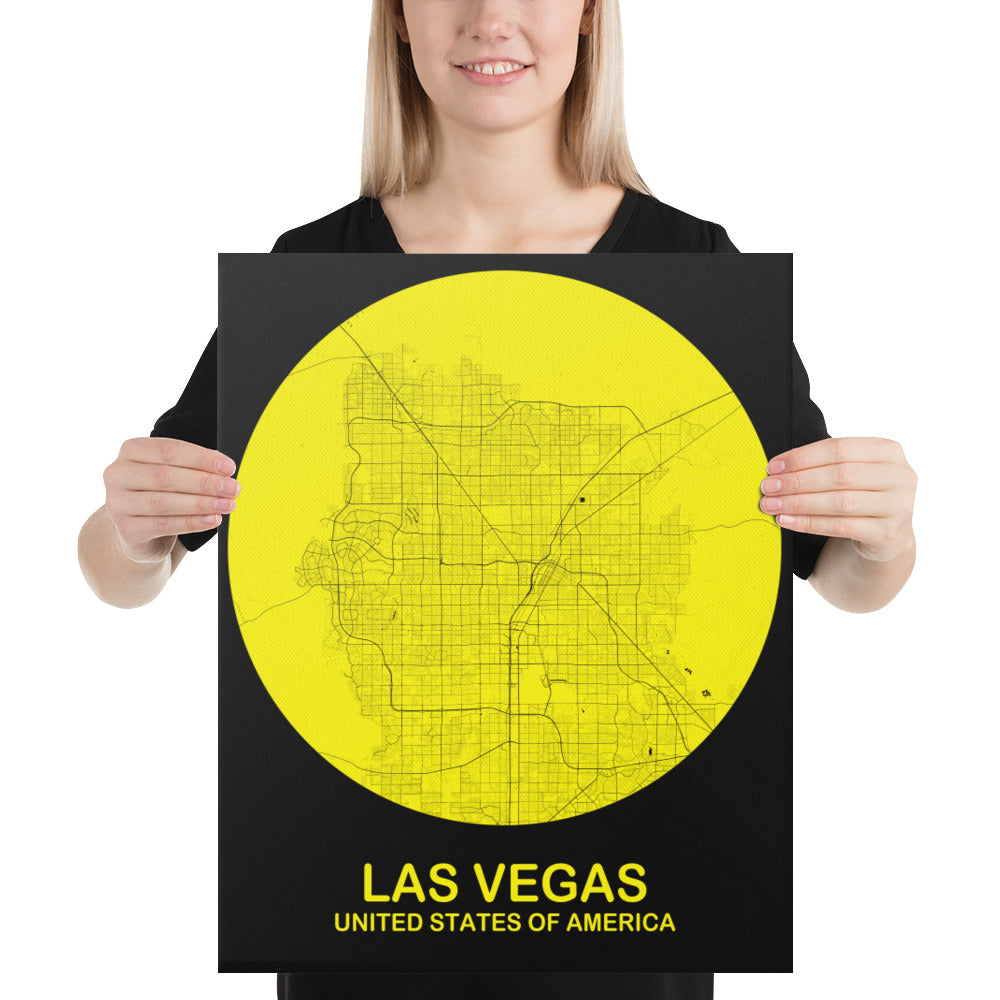 Las Vegas Circular Yellow Canvas Map