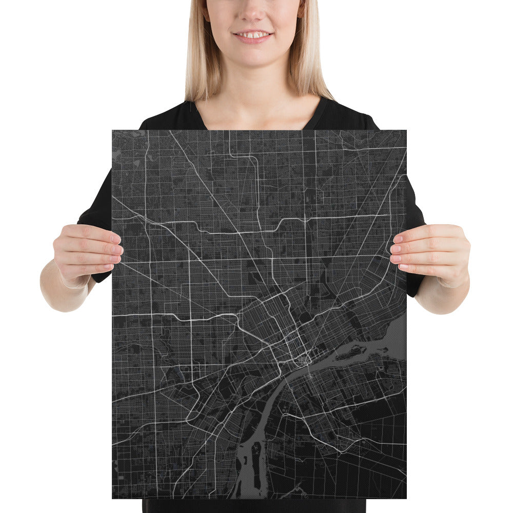 Detroit Black Canvas Map