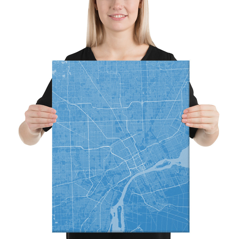 Detroit Blue and White Canvas Map