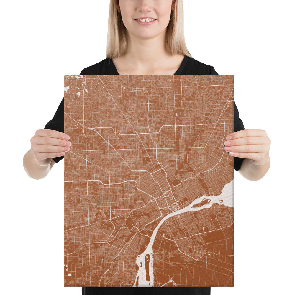 Detroit Brown and White Canvas Map