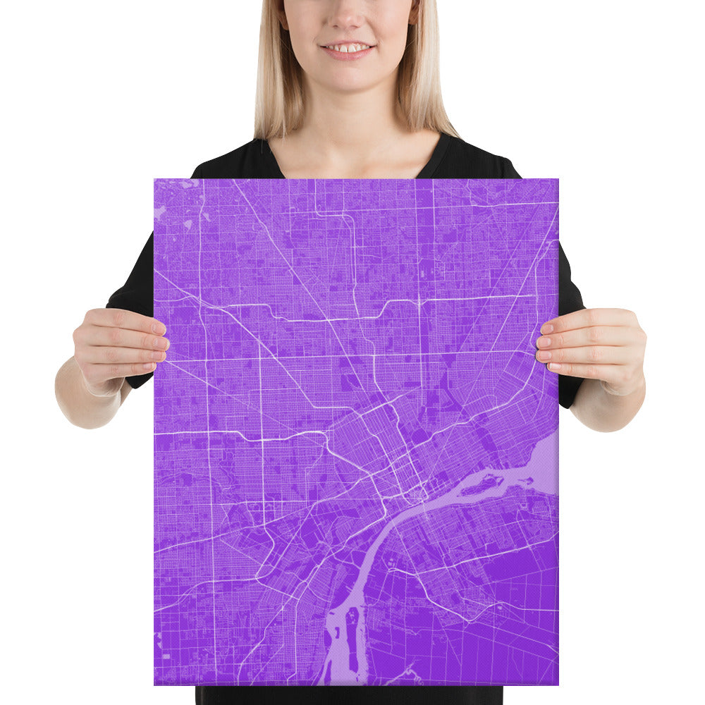 Detroit Purple and White Canvas Map