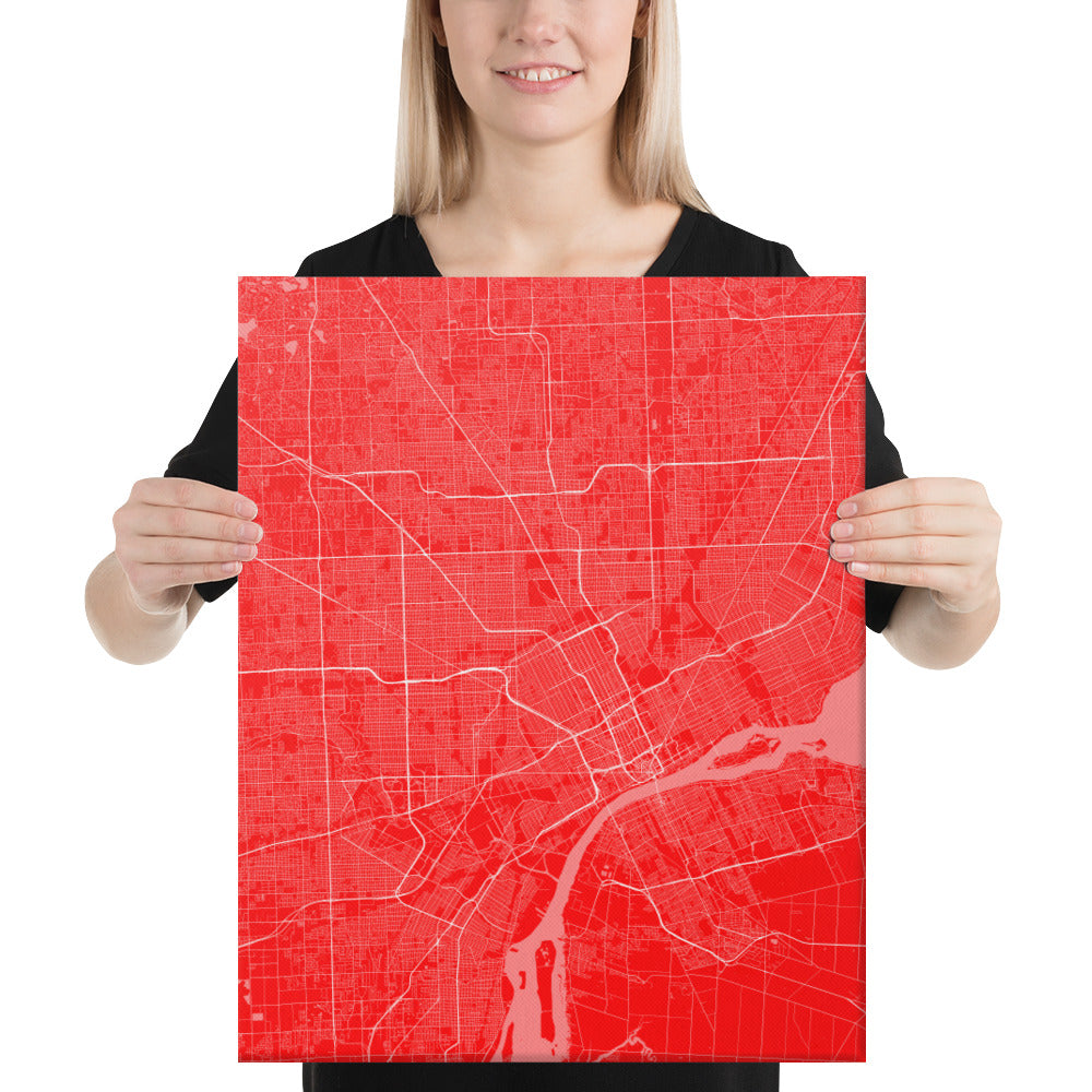 Detroit Red and White Canvas Map