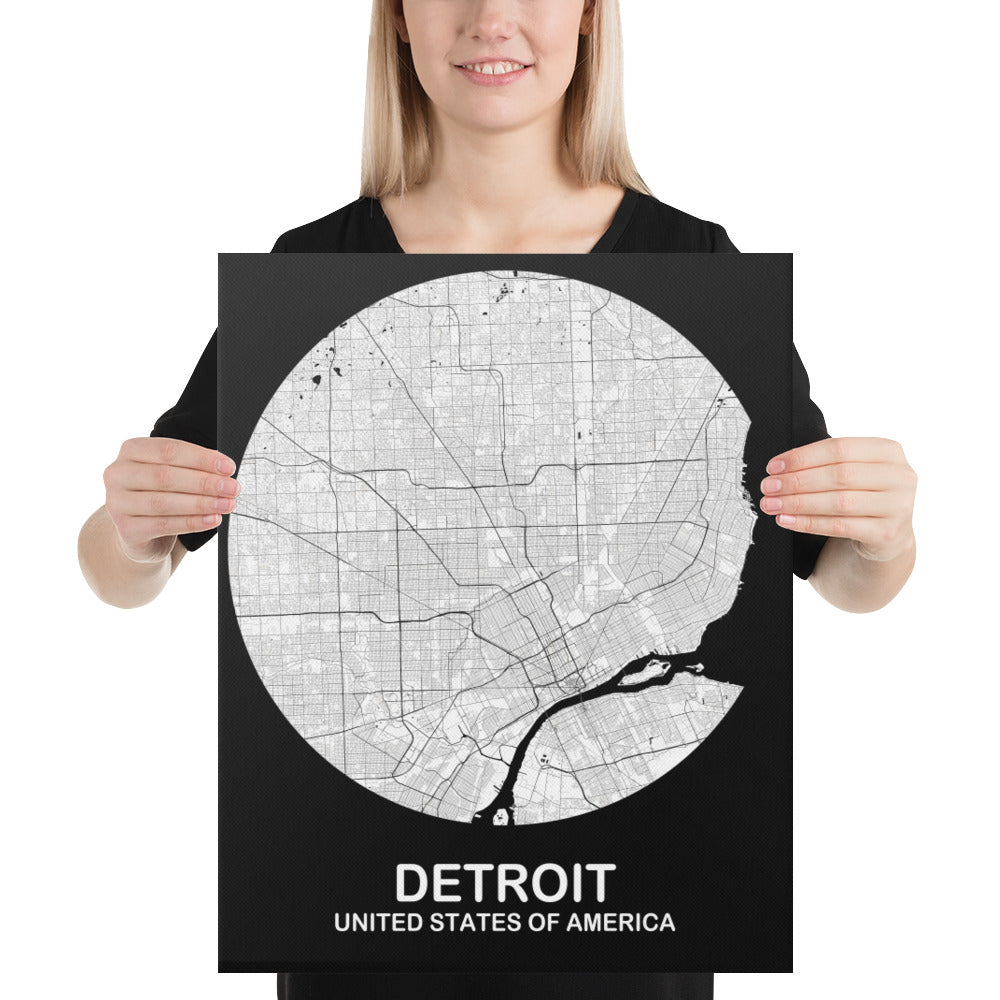 Detroit Circular White Canvas Map