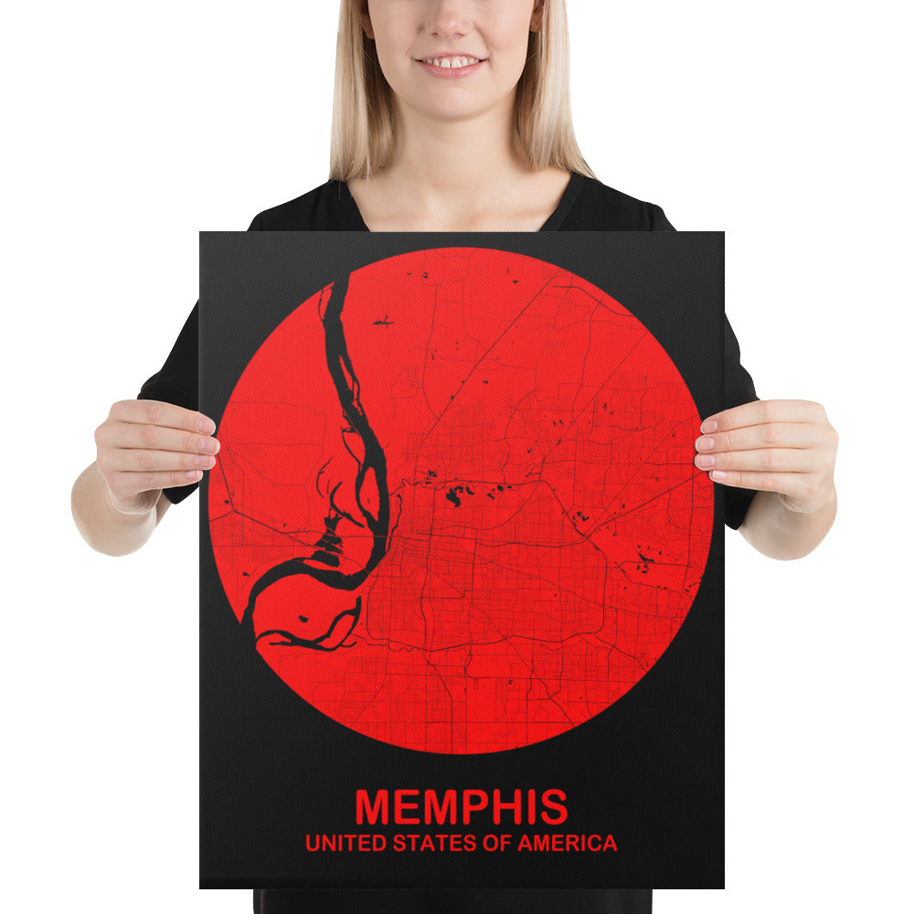 Memphis Circular Red Canvas Map