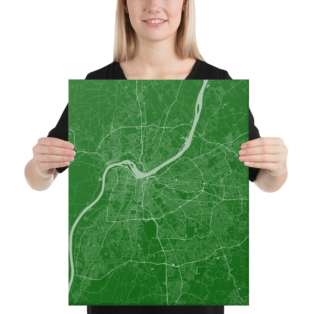 Louisville Green and White Canvas Map