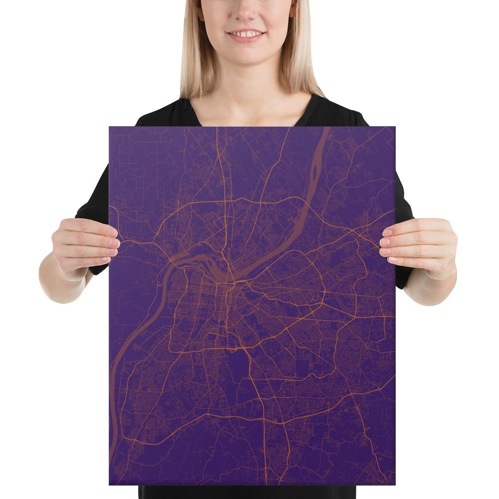 Louisville Purple and Orange Canvas Map