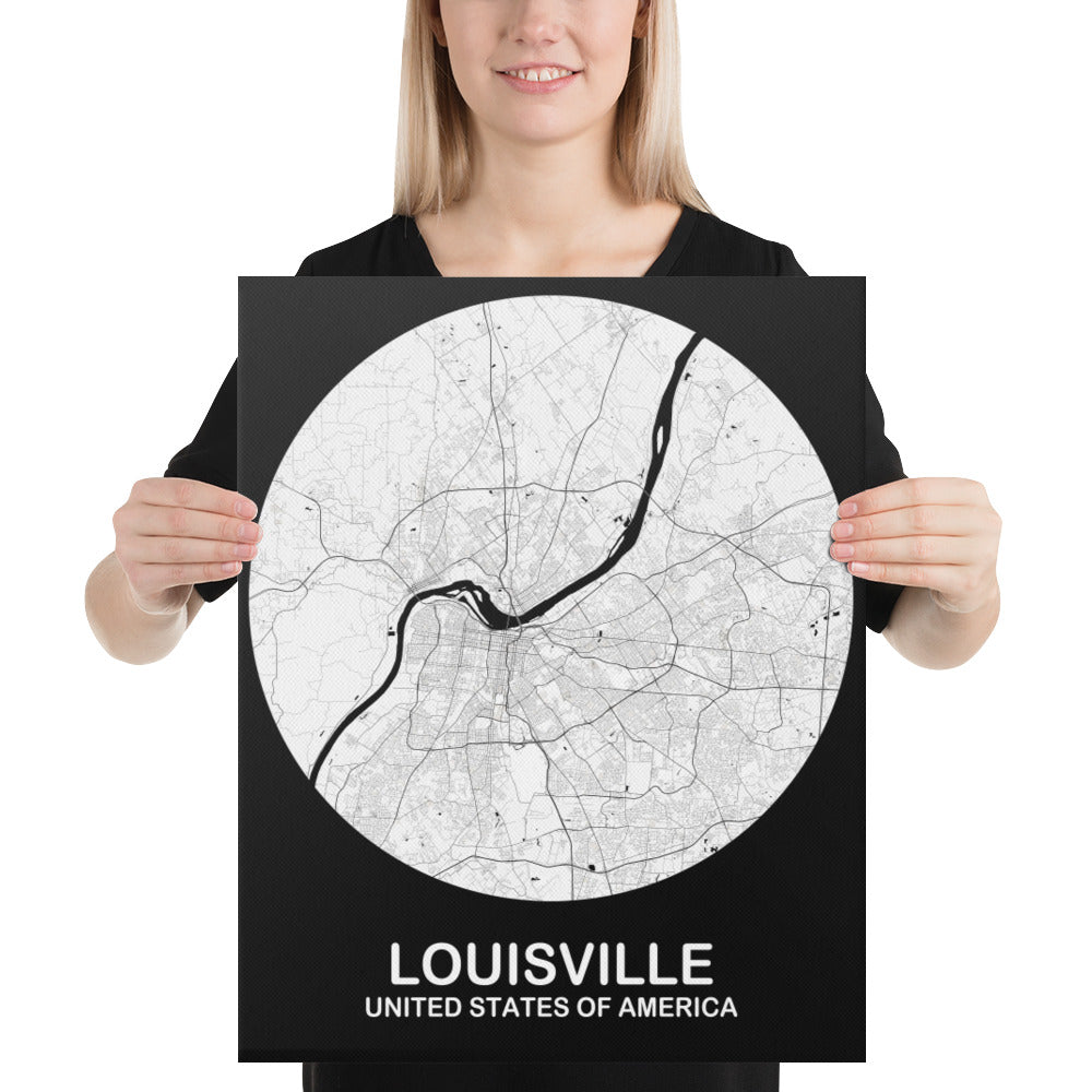 Louisville Circular White Canvas Map