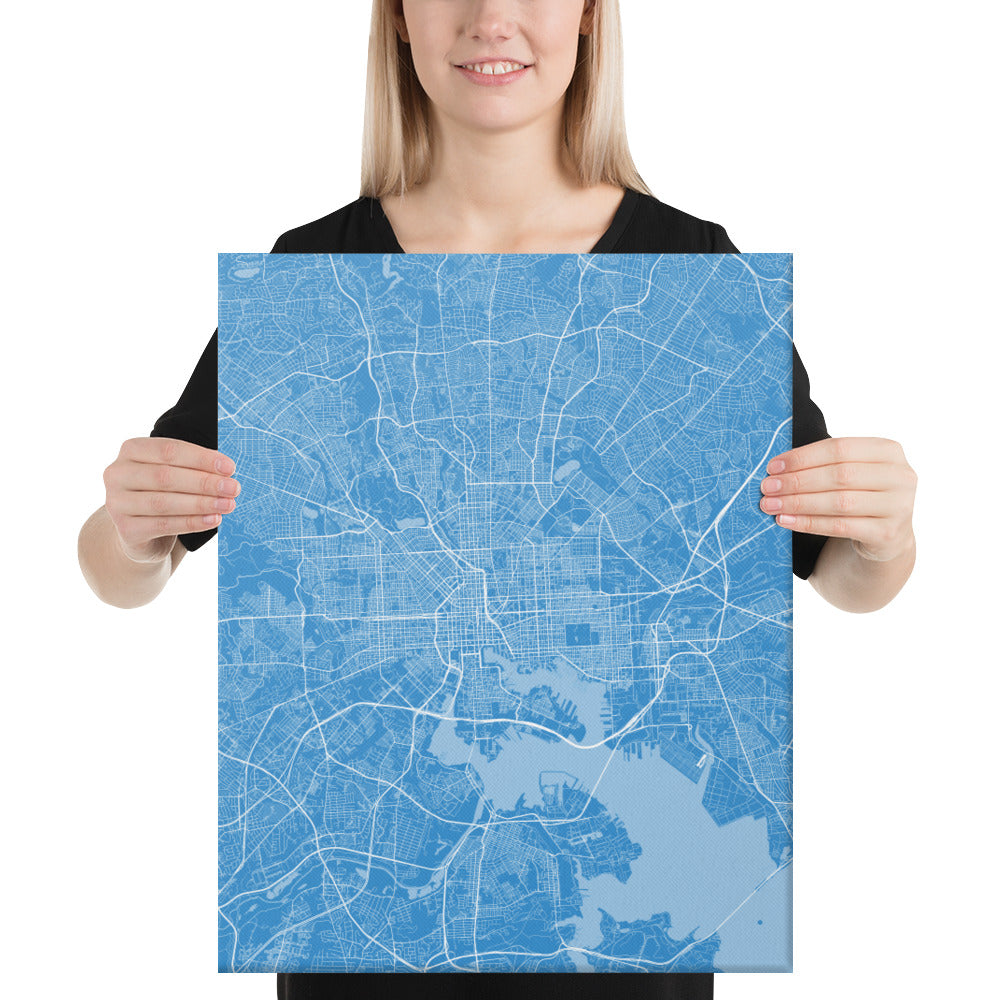 Baltimore Blue and White Canvas Map