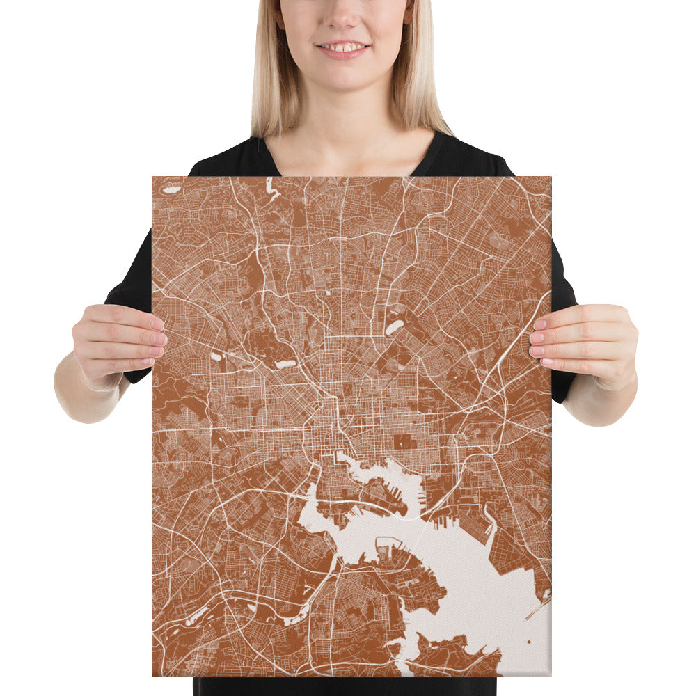 Baltimore Brown and White Canvas Map