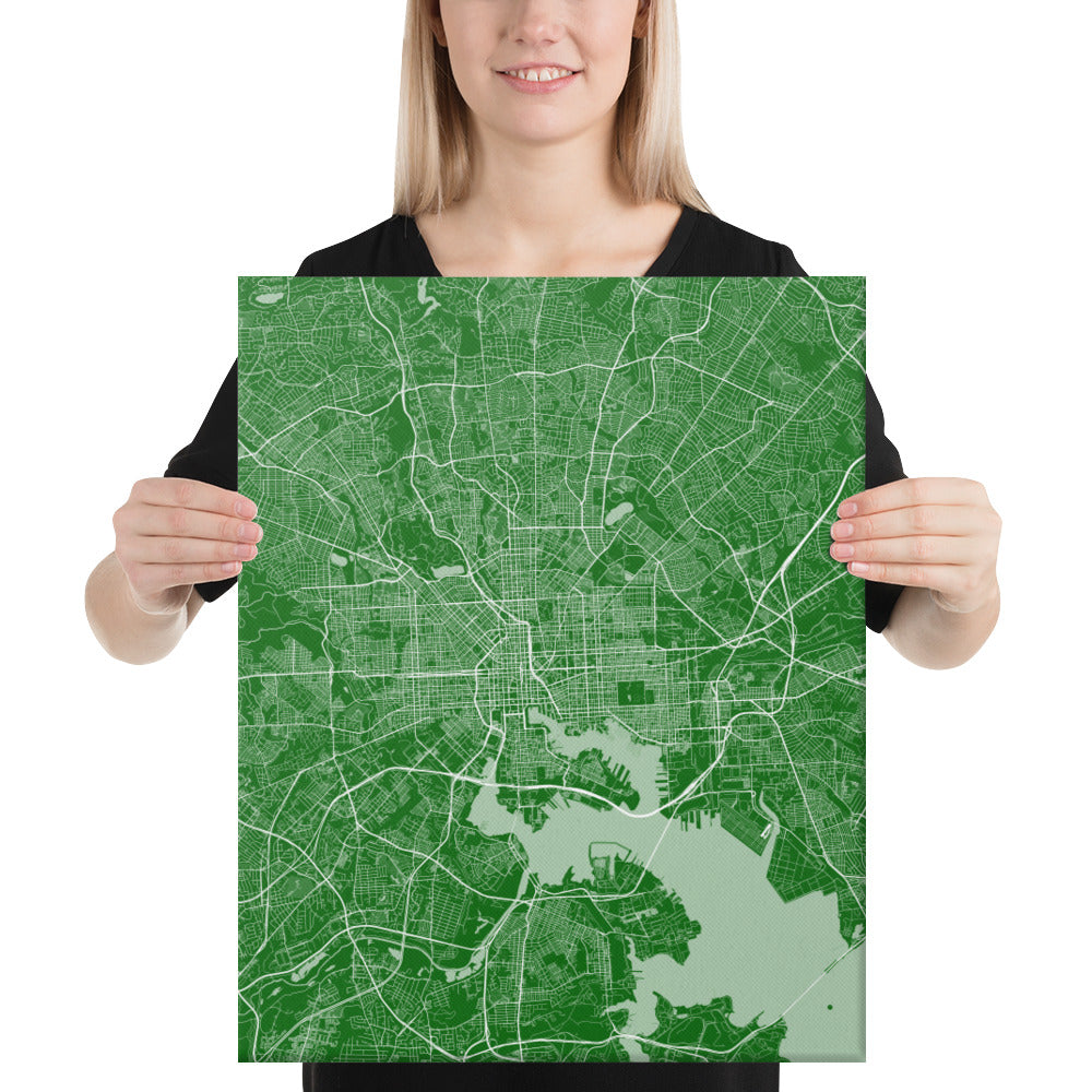 Baltimore Green and White Canvas Map