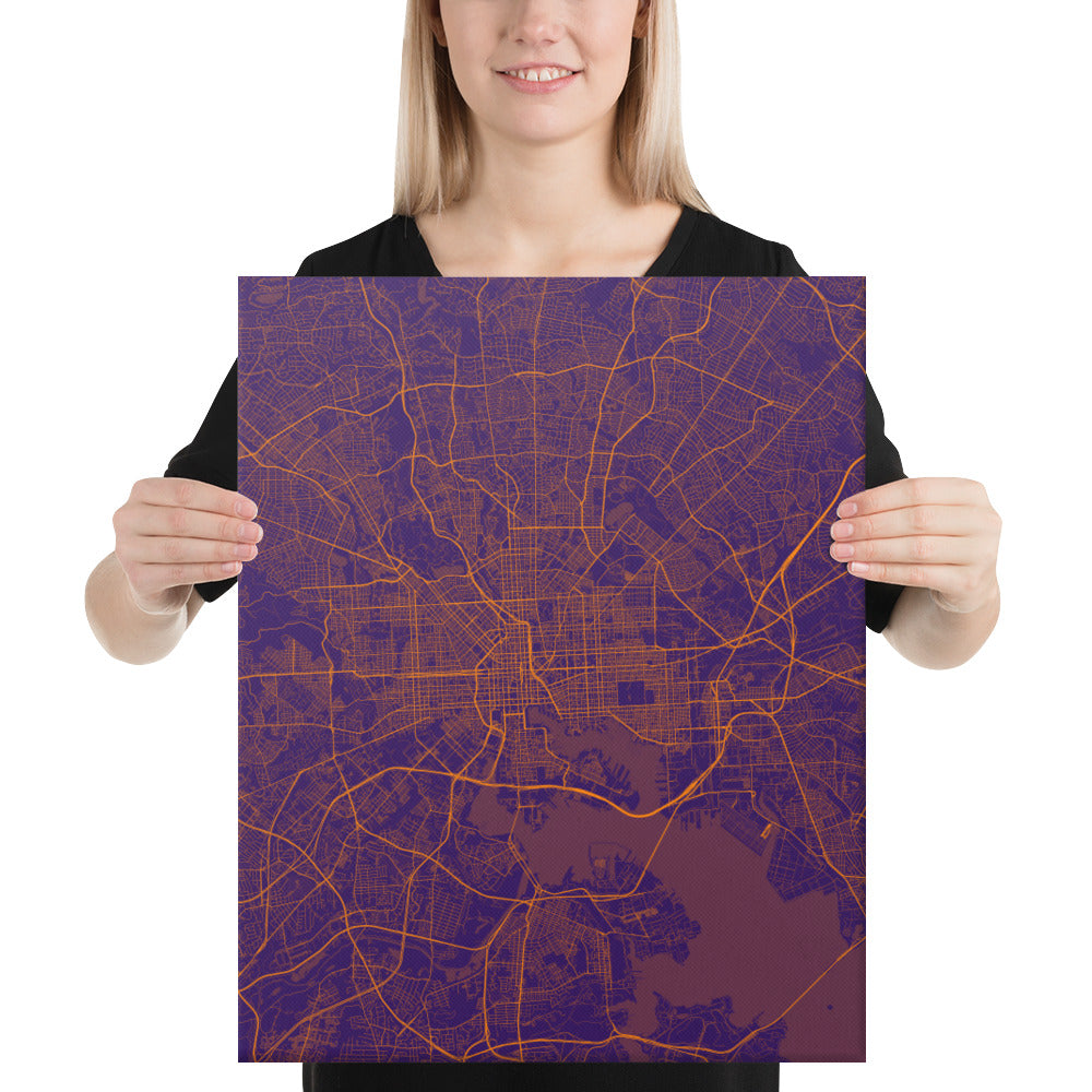 Baltimore Purple and Orange Canvas Map