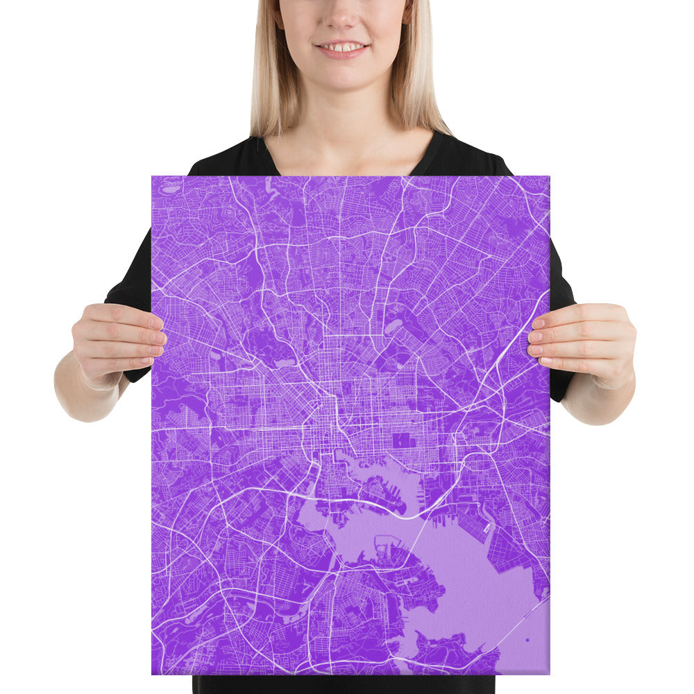 Baltimore Purple and White Canvas Map