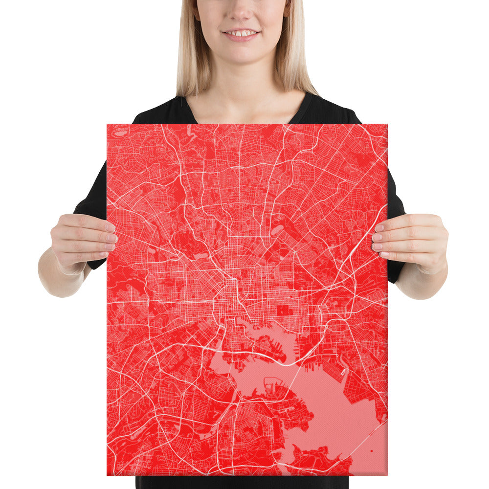 Baltimore Red and White Canvas Map