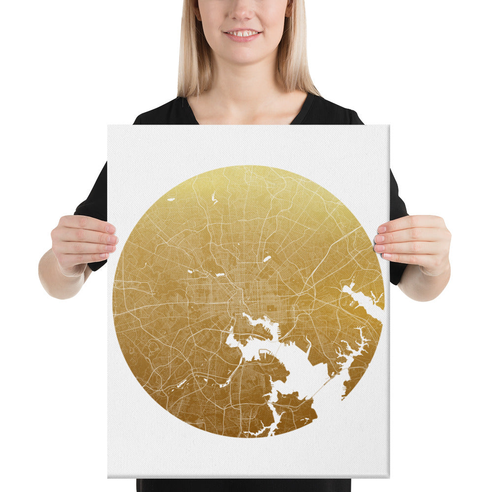 Baltimore Gold on White Canvas Map