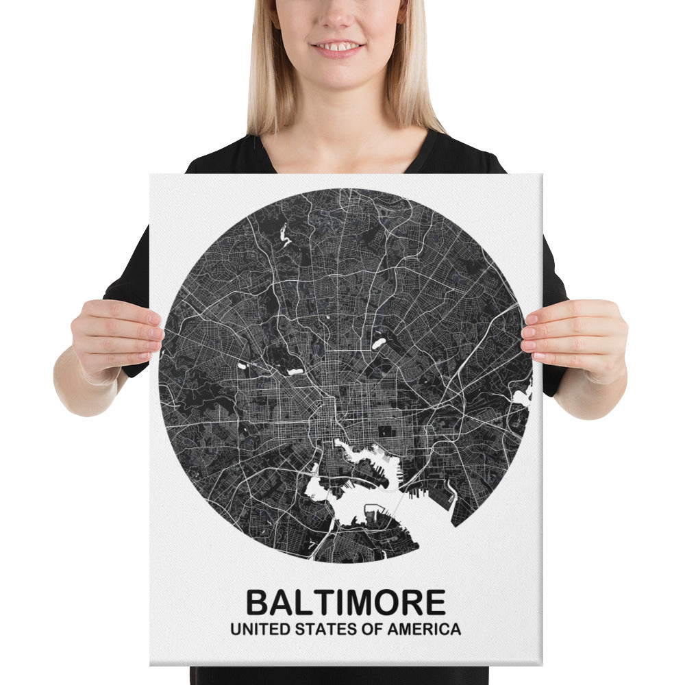 Baltimore Circular Black Canvas Map