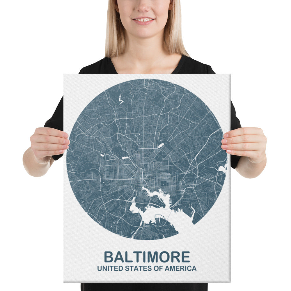 Baltimore Circular Blue Canvas Map