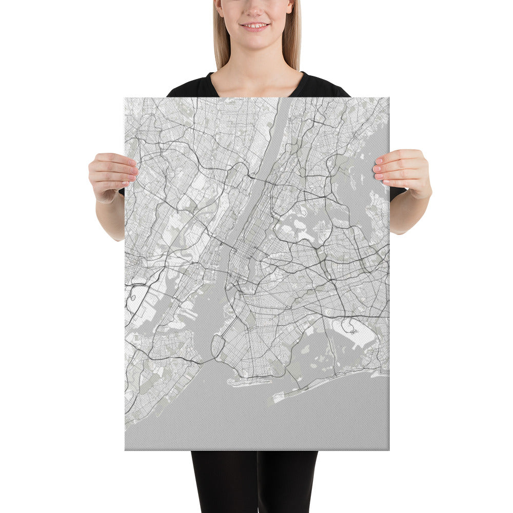 New York White Canvas Map