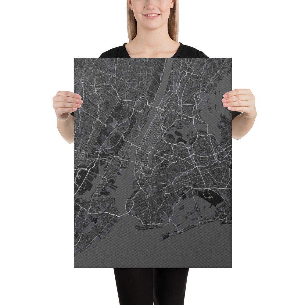 New York Black Canvas Map