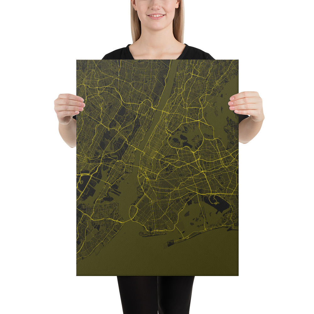 New York Black and Yellow Canvas Map