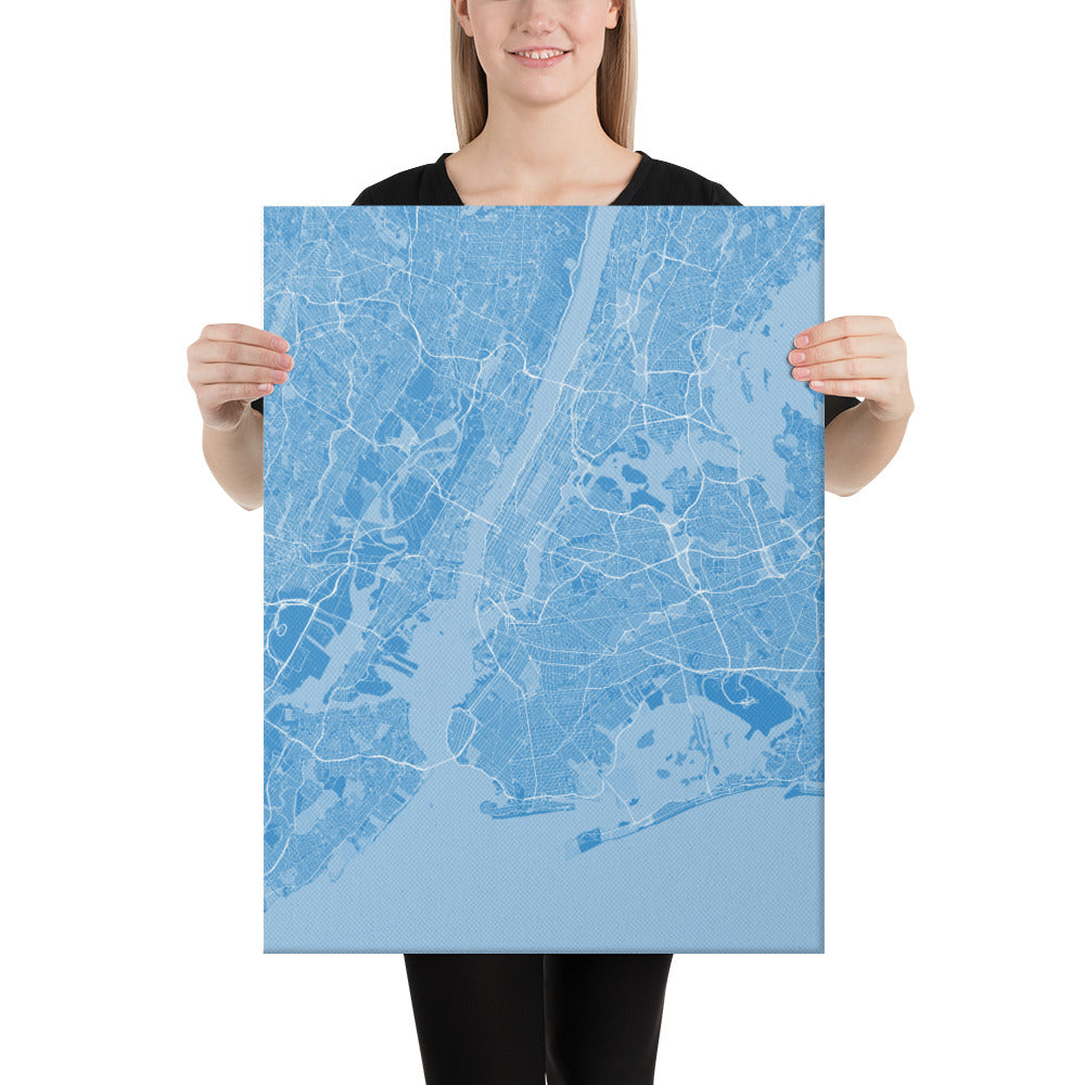 New York Blue and White Canvas Map