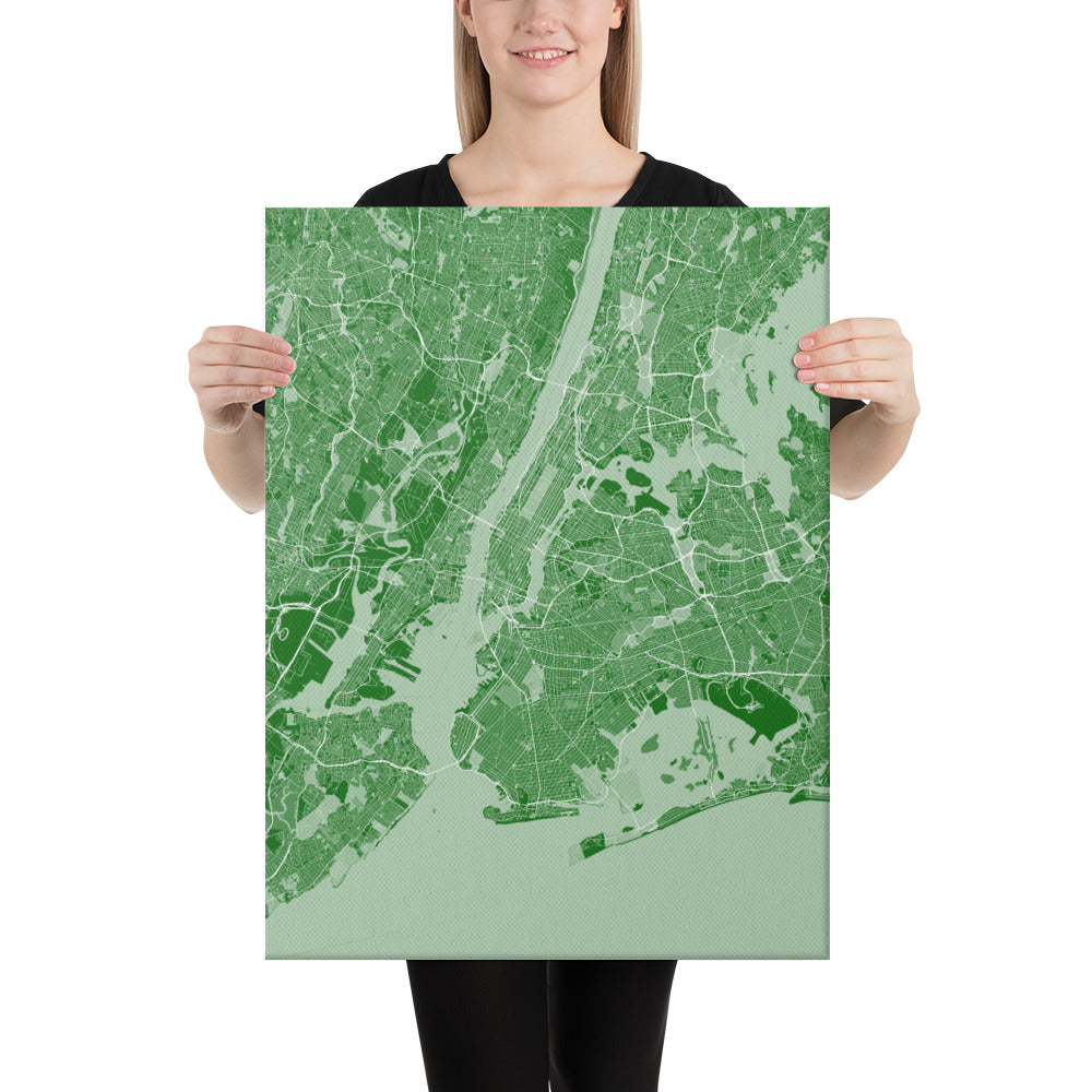 New York Green and White Canvas Map