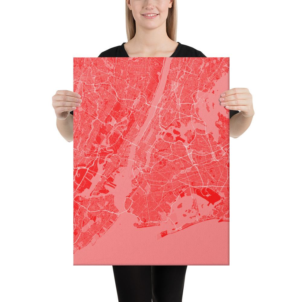 New York Red and White Canvas Map