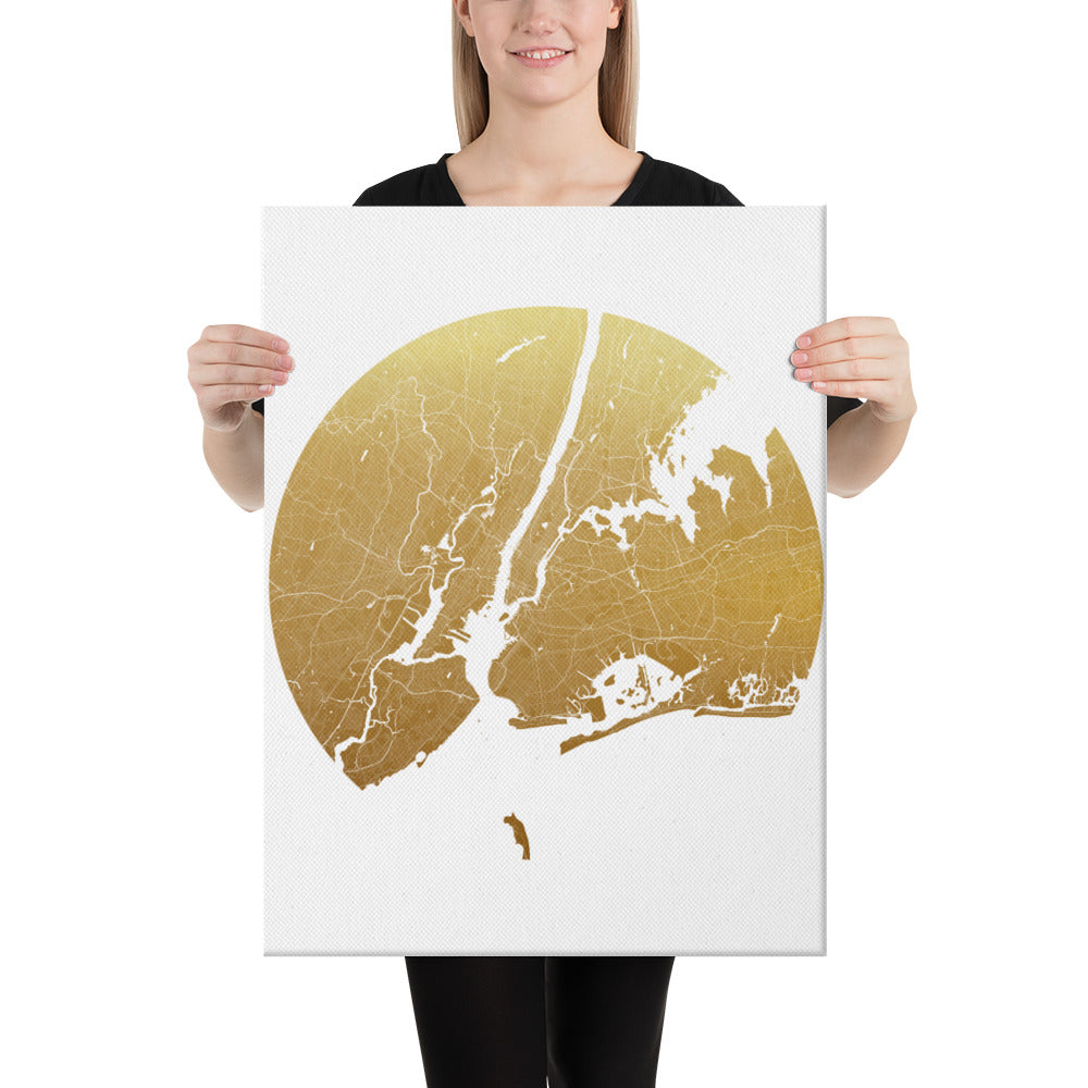 New York Gold on White Canvas Map