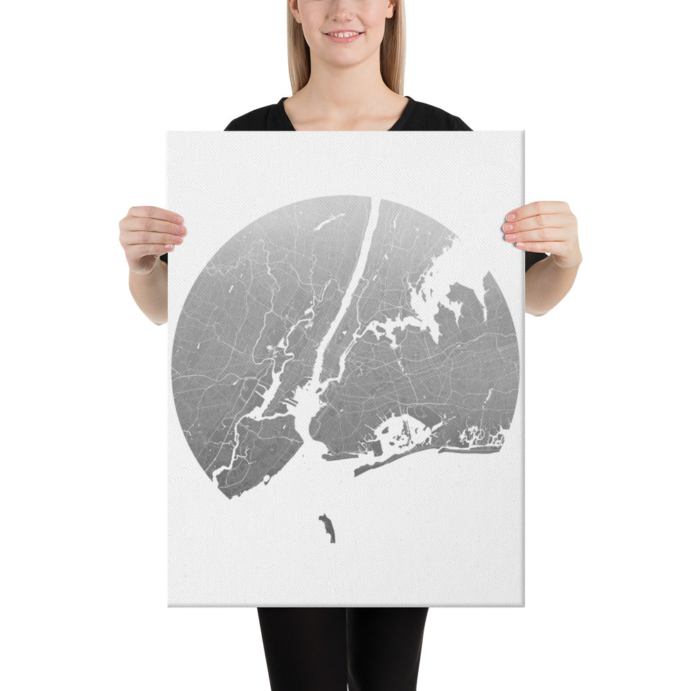 New York Silver on White Canvas Map