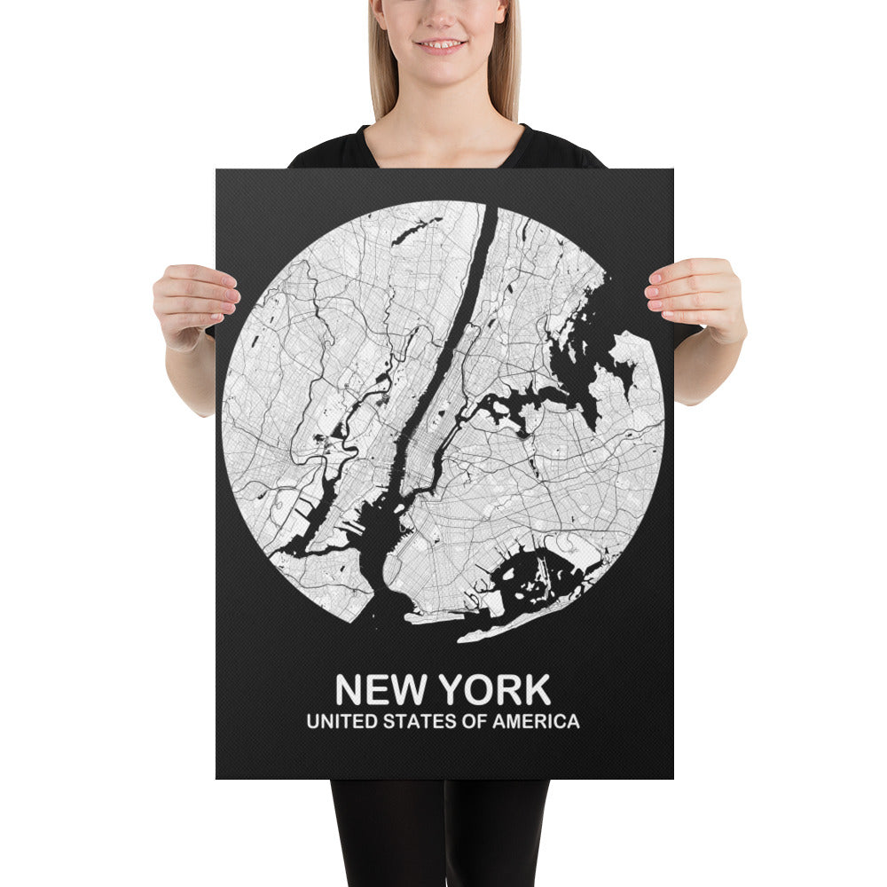 New York Circular White Canvas Map