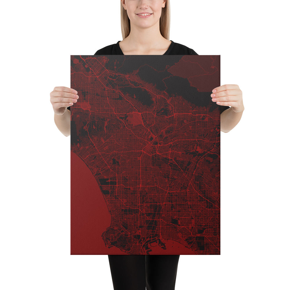 Los Angeles Black and Red Canvas Map