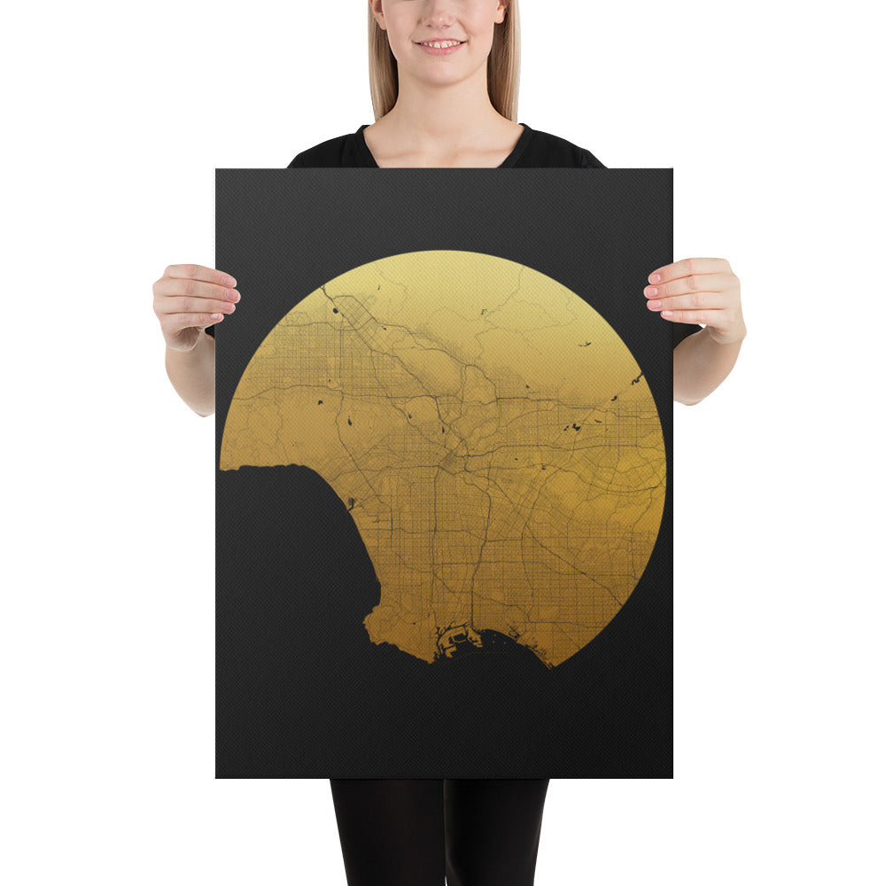 Los Angeles Gold on Black Canvas Map