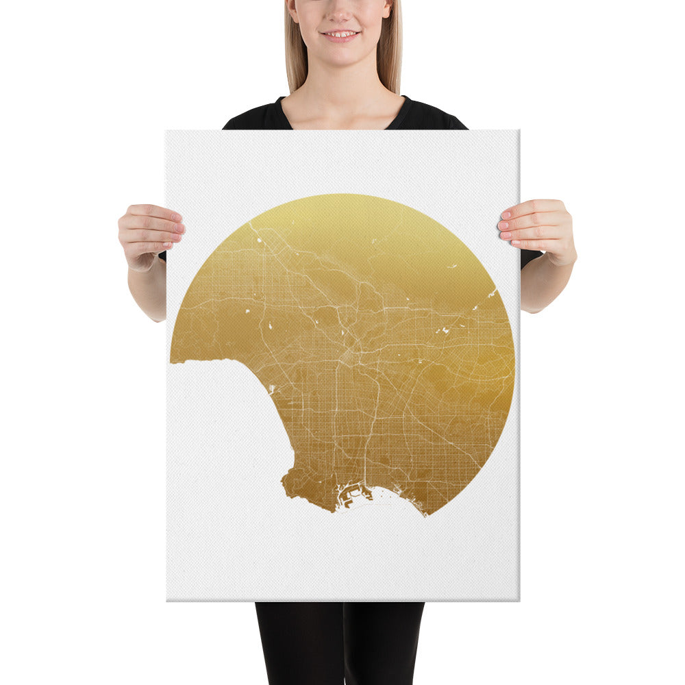 Los Angeles Gold on White Canvas Map